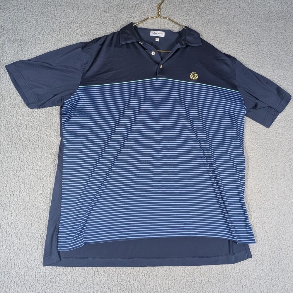Peter Millar Summer Comfort Polo Shirt Mens Blue Stripe Large Performance Polo